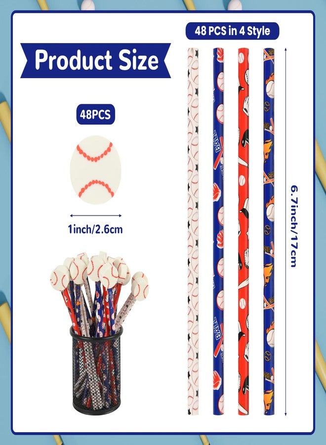 Ulema 48 Pcs Baseball Pencils and Erasers for Birthday Gifts Baseball Favors Assortment Stationery Pencils for Office School Supplies Classroom Rewards. - Image 2